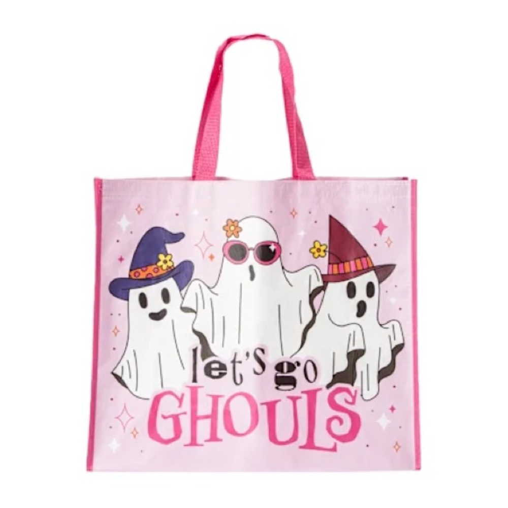 Halloween Let’s Go Ghouls Ghosts Pink Reusable Tote Bag Shopper Large Bag